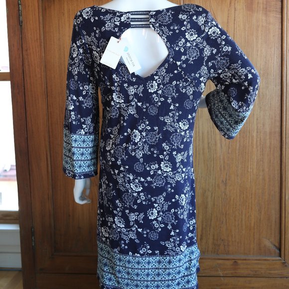 Blue patterned tunic blouse w/contrasting pattern - Picture 4 of 9